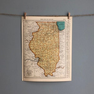 Mappa d'epoca dell'Illinois e dell'Indiana, mappa dell'Illinois da parete, regalo mappa dell'Indiana, mappa dello stato dell'Illinois, mappa d'epoca da parete, regalo mappa d'epoca