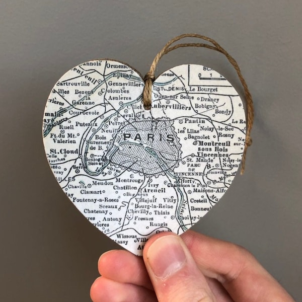 Paris Map Heart Ornament, Paris France Ornament, Paris Gift, Travel Ornament, Paris France Map, Paris Ornament, Graduation gift