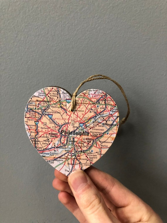 Philadelphia Map Heart Ornament, Philadelphia PA Ornament, Philadelphia PA Gift, Map Gift, University of Pennsylvania, Graduation gift