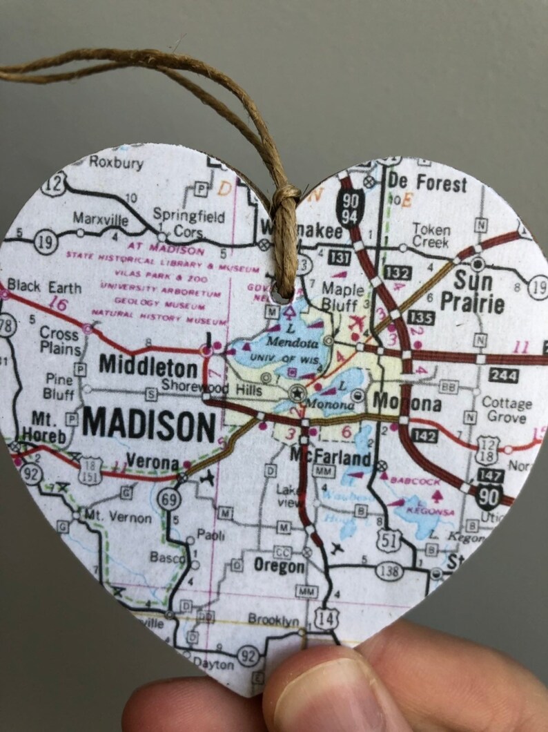 Madison Map Heart Ornament Madison Wisconsin Madison WI Etsy