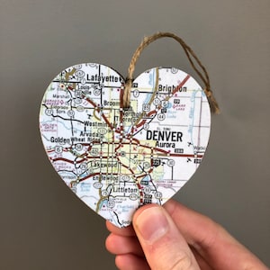 Ornement de coeur de carte de Denver, Denver CO, cadeau Denver Colorado, Université du Colorado, MSU Denver, Université de Denver, cadeau de remise des diplômes