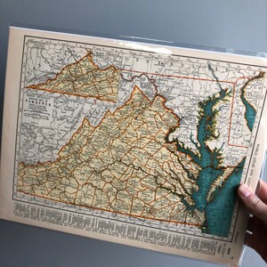 Vintage Virginia and Washington Map, Virginia Map Wall Art, Washington Map Gift, Virginia State Map, Vintage Map Wall Art, Vintage Map Gift image 9