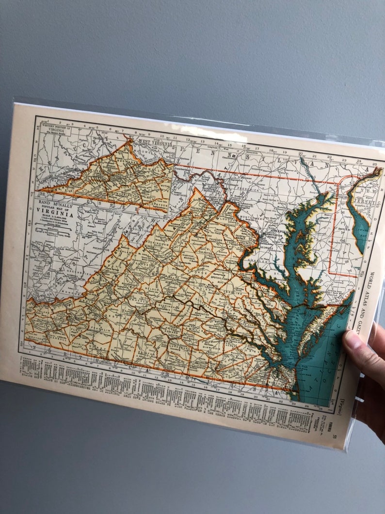 Vintage Virginia and Washington Map, Virginia Map Wall Art, Washington Map Gift, Virginia State Map, Vintage Map Wall Art, Vintage Map Gift image 9