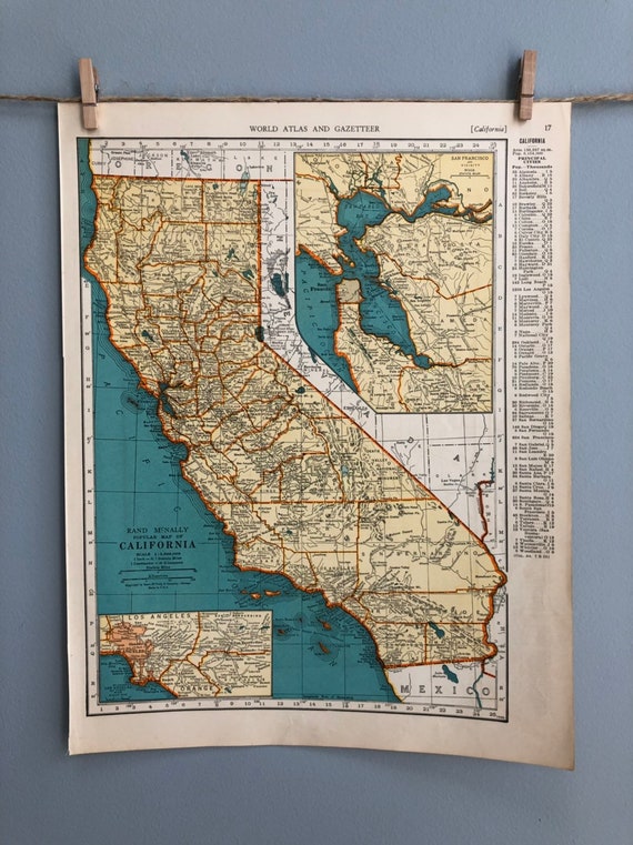 Vintage California and Colorado Map, California Map Wall Art