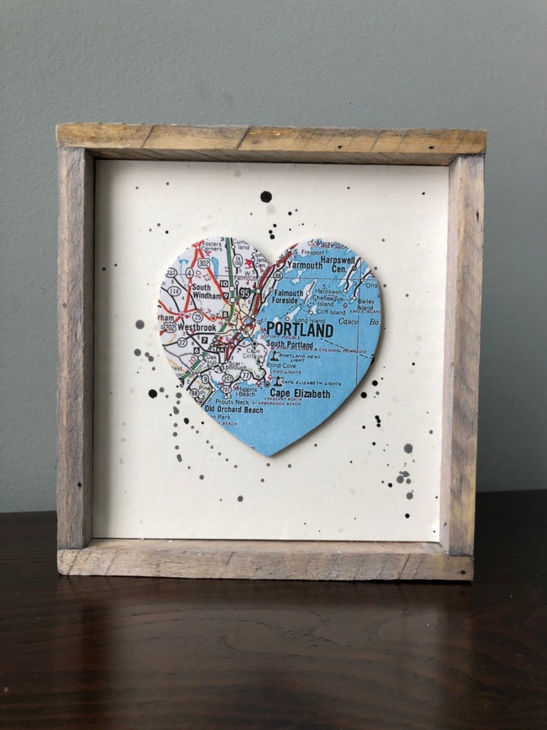 Portland Heart Sign Heart Map Sign Portland ME Sign Etsy
