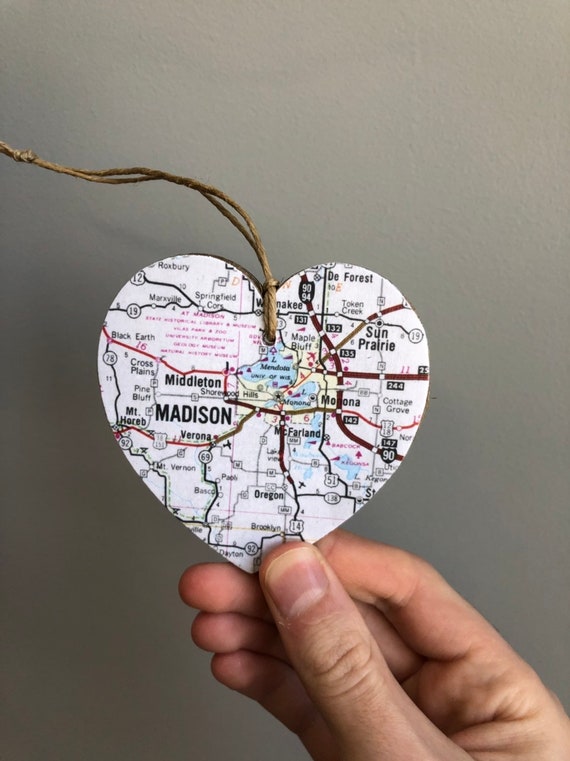 Madison Map Heart Ornament, Madison Wisconsin, Madison WI Gift, University of Wisconsin Madison, Wisconsin Map, Graduation gift