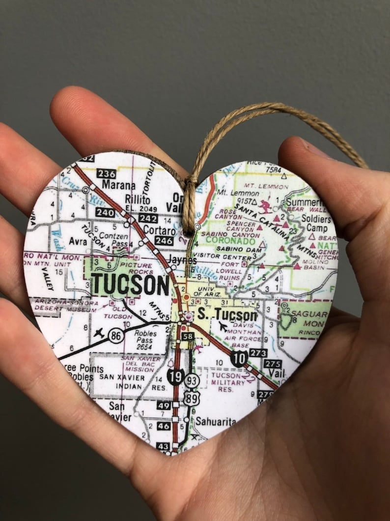 Tucson Map Heart Ornament Tucson AZ Ornament Tucson Arizona Etsy