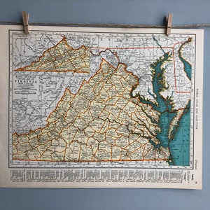 Vintage Virginia and Washington Map, Virginia Map Wall Art, Washington Map Gift, Virginia State Map, Vintage Map Wall Art, Vintage Map Gift image 3