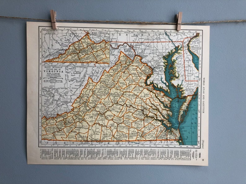 Vintage Virginia and Washington Map, Virginia Map Wall Art, Washington Map Gift, Virginia State Map, Vintage Map Wall Art, Vintage Map Gift image 3