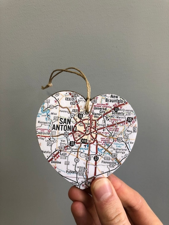 San Antonio Map Heart Ornament, San Antonio Texas Ornament, San Antonio TX Gift, Map Gift, Travel Gift, Heart Ornament, Graduation gift