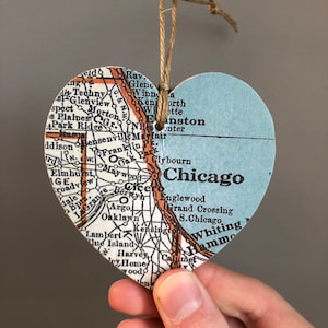 Ornement de coeur de carte de Chicago, ornement de Chicago IL, cadeau de Chicago Illinois, Université Northwestern, Université de Chicago, cadeau de remise des diplômes
