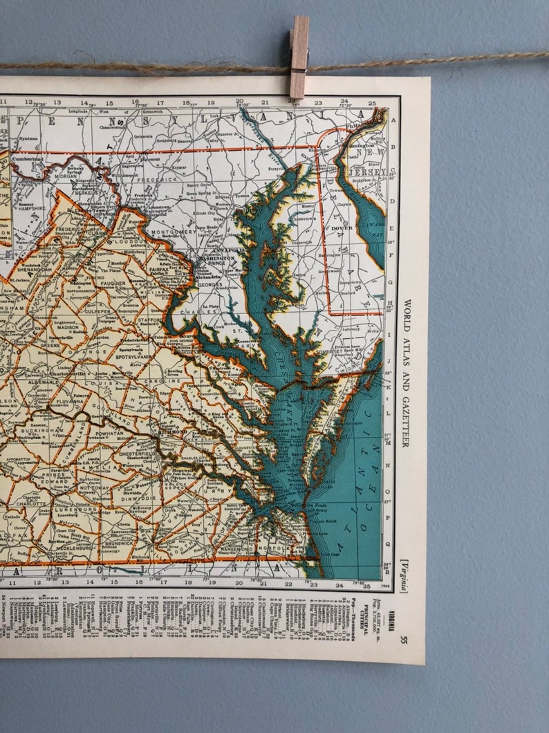 Vintage Virginia and Washington Map, Virginia Map Wall Art, Washington Map Gift, Virginia State Map, Vintage Map Wall Art, Vintage Map Gift image 5