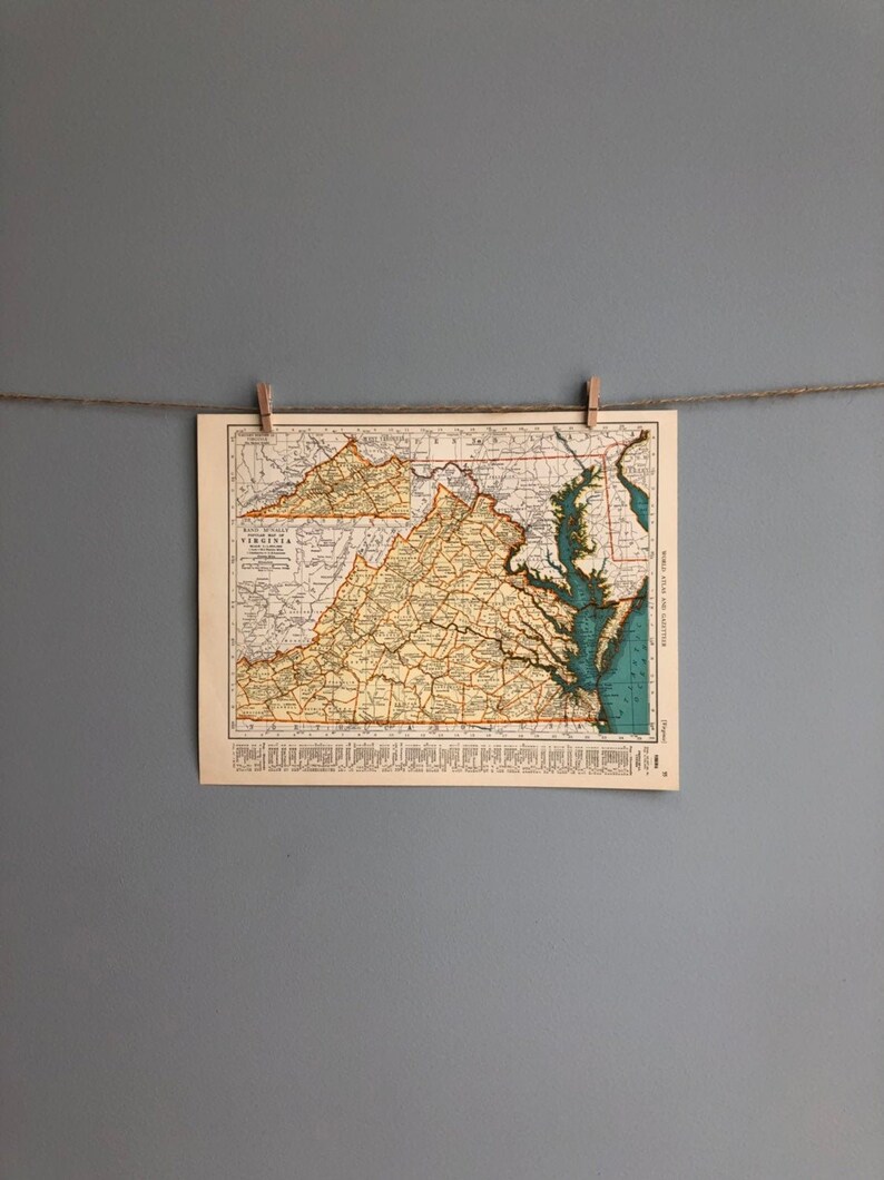 Vintage Virginia and Washington Map, Virginia Map Wall Art, Washington Map Gift, Virginia State Map, Vintage Map Wall Art, Vintage Map Gift image 1