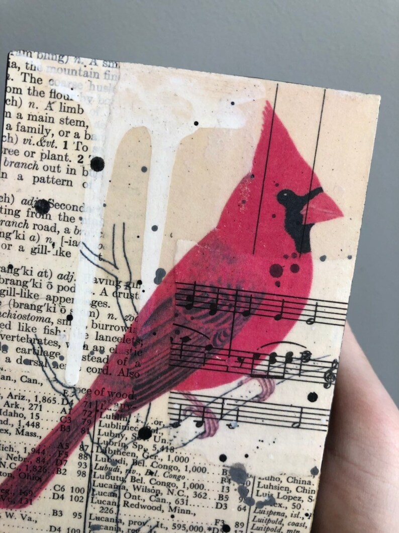 Cardinal Artwork, Cardinal Mixed Media Collage, Bird Collage Art - Etsy