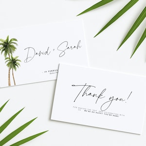 Palm Tree Wedding Enclosure Insert Card, Thank You Gift Favor Info, Minimal Tropical Coconut Party, Beach Boho Summer Canva Template (#GT03)