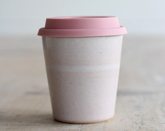 Ceramic Travel Mug - Handmade Pottery Keep Cup - Pottery Travel Mug with Lid - Pink Reusable Coffee Mug - Valentine Gift- Handmade Gift