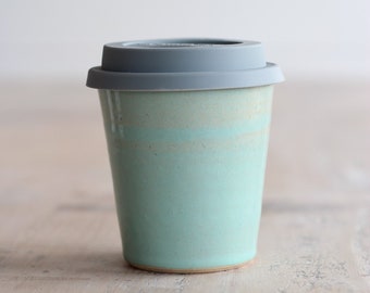 Ceramic Travel Mug - Handmade Pottery Keep Cup - Turquoise Reusable Coffee Mug - Ready to Ship - Handmade Gift - Home Gift