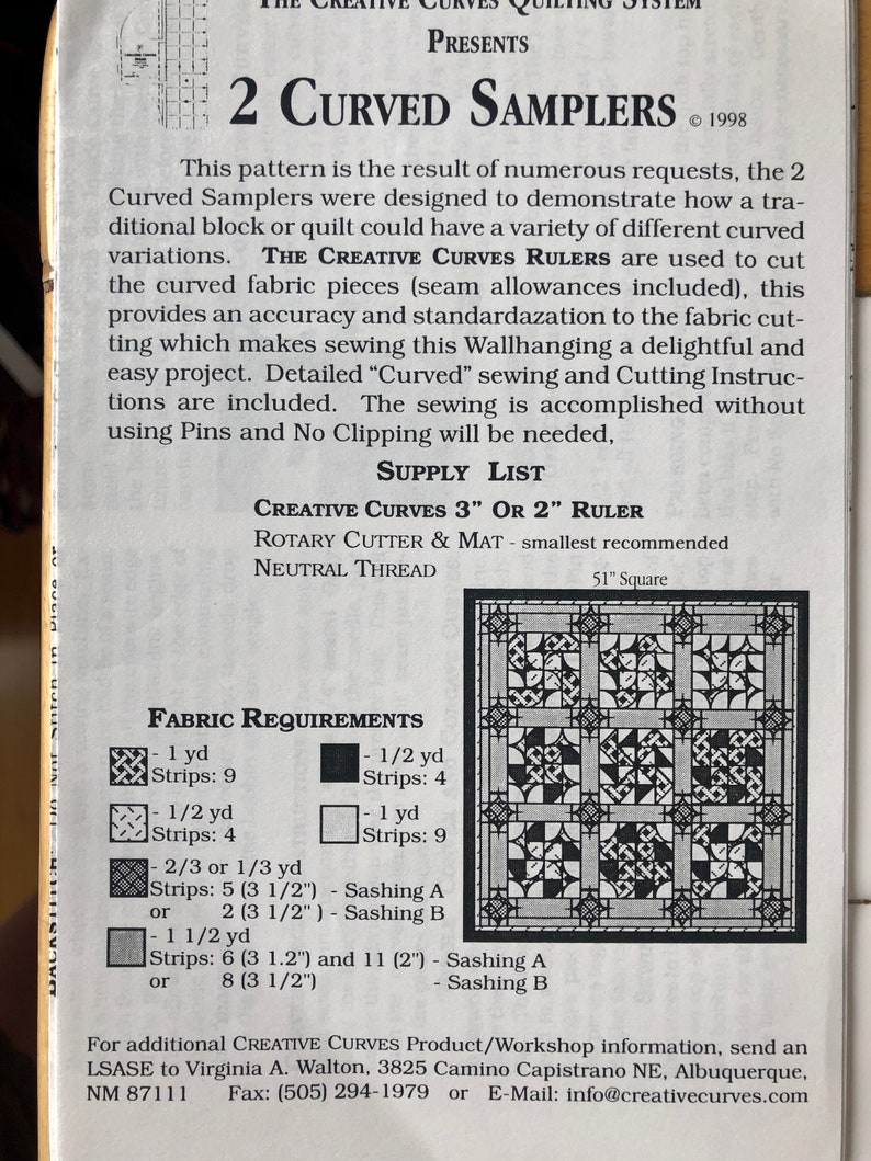 2 Curved Samplers Quilt Pattern - Etsy