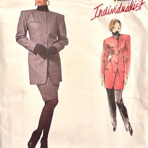 May include: Vogue Patterns Individualist sewing pattern featuring a gray suit and a red coat. The pattern includes the name "Montana" and the number 1947. The cover displays illustrations of the garments.