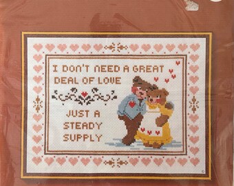 A Great Deal of Love -Teddy Bears- 70s Vintage Cross Stitch Kit