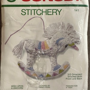 Wish Upon a Unicorn-  Vintage Needle Craft- Stitch Ornament Kit