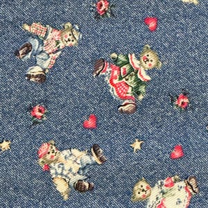 Beloved Bears Twill Cotton Denim - Vintage 90s Marcus Brothers Fabric for Apparel or Crafts- REMNANT