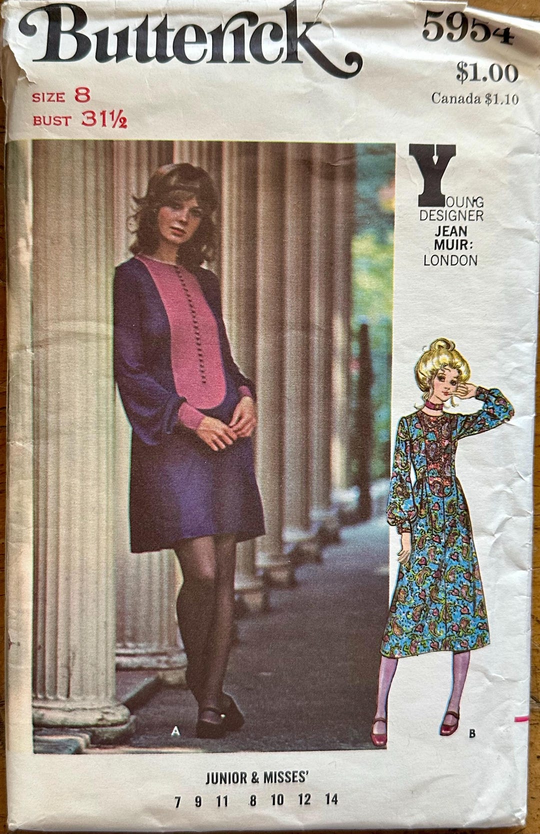 JEAN MUIR- 70’s Butterick Juniors Design Pattern 5954 - SIZE 8 - Etsy