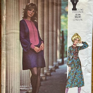 May include: Vintage Butterick sewing pattern, size 8, featuring a dress design with a pink bodice and purple skirt. The pattern includes a bust measurement of 31 1/2 inches. The cover also shows a second dress design. The price is $1.00.