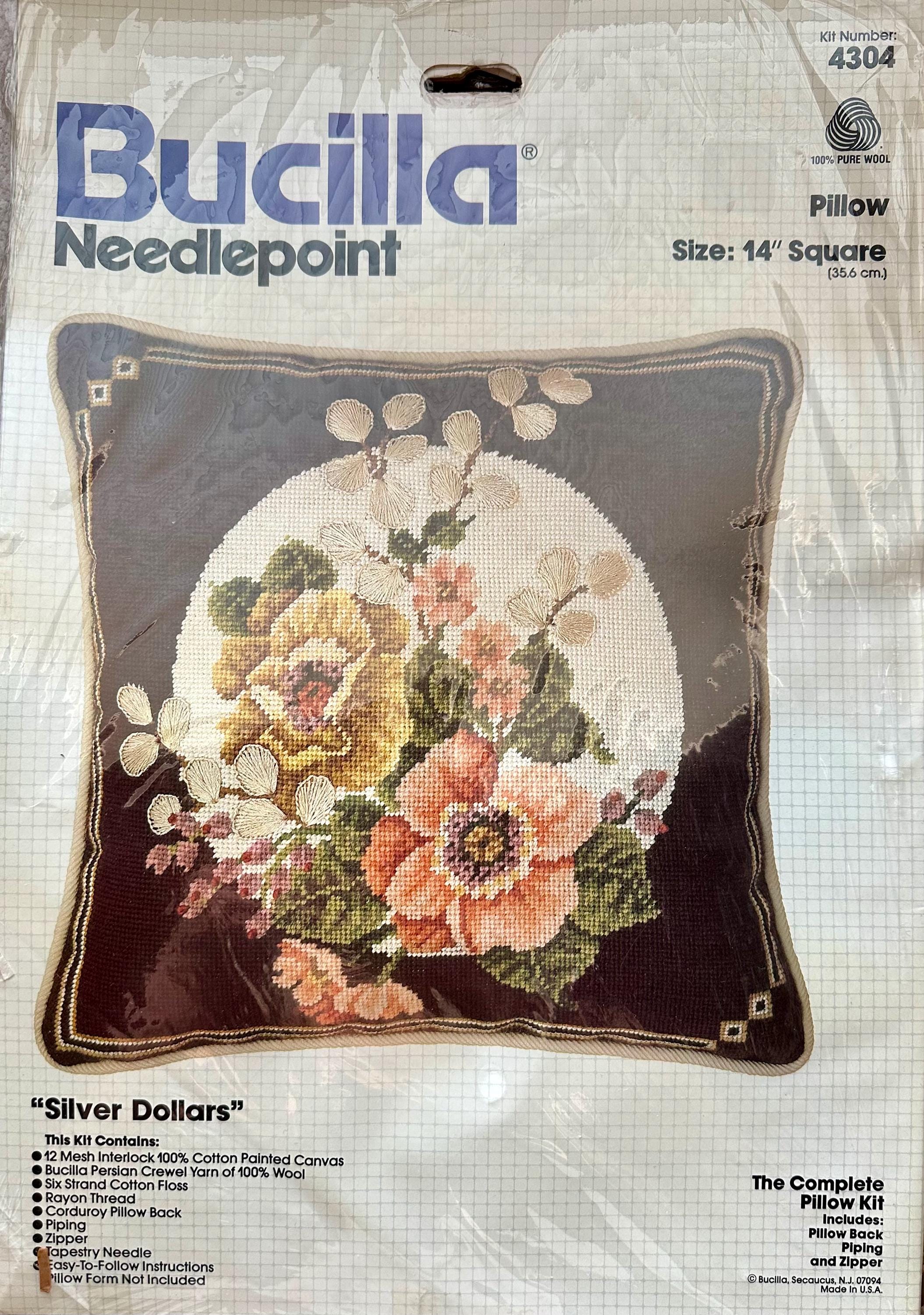 Antique Needlepoint Pillow or Cushion Cover Roses Floral  Bucilla Country Roses Floral Needlepoint Pillow Kit 4625 Vintage Cottagecore main image 1