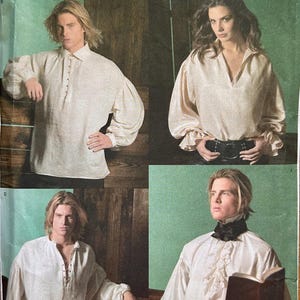 Puede incluir: Patrón de costura Simplicity 4219 con cuatro imágenes de una camisa holgada de manga larga, con cuello y puños abotonados. El patrón incluye tallas XS a XL.