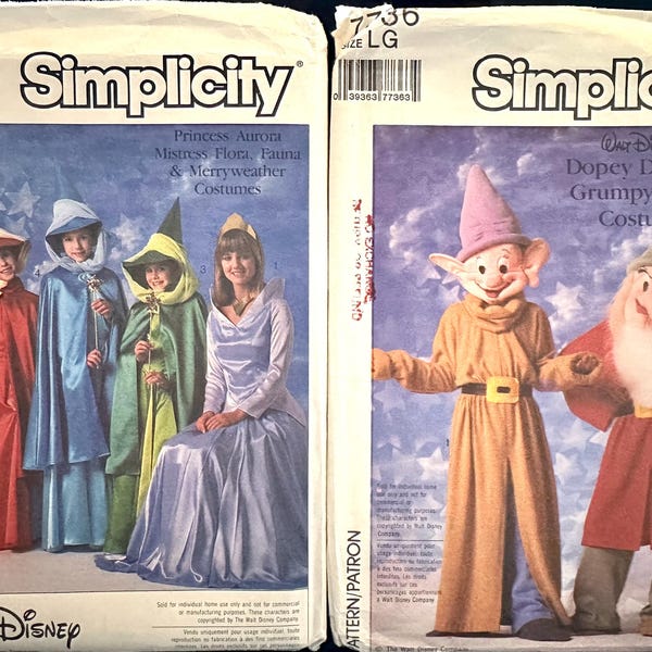 DISNEY Dwarfs and Sleeping Beauty Fairy Princess Costumes - Simplicity Patterns 7736, 8328