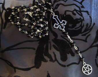 Satanic Rosary, Inverted cross & Pentagram, black/silver