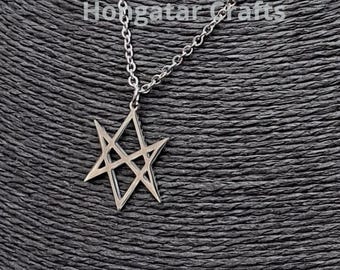 Collar con hexagrama unicursal, acero inoxidable