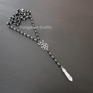 Rosario de pentagrama con dios cornudo y colgante de piedras preciosas (varias opciones)