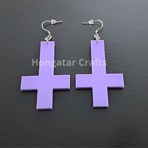 Inverted Cross Earrings, Pastel Purple
