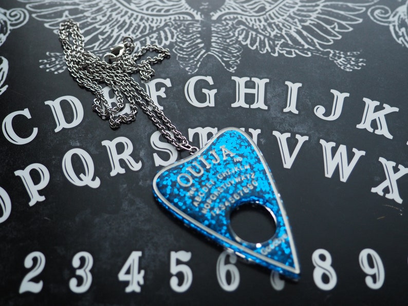 Ouija Planchette Necklace Blue glitter