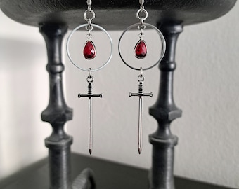 Sword and Blood Drop Earrings