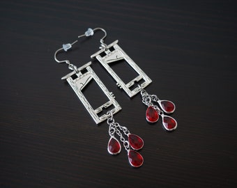 Boucles d'oreilles guillotine avec gouttes de sang