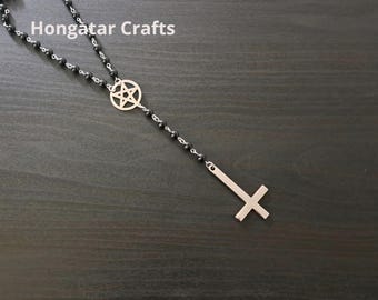 Rosario Satánico con Cruz Invertida y Pentagrama