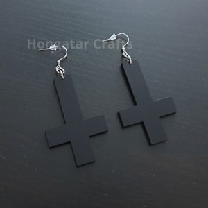 Inverted Cross Earrings, Black acrylic