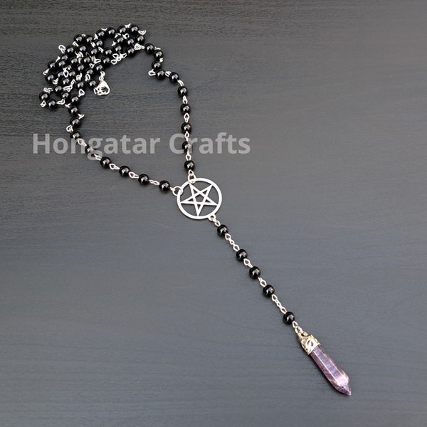 Pentagram Rosary with Gemstone Pendant, multiple options