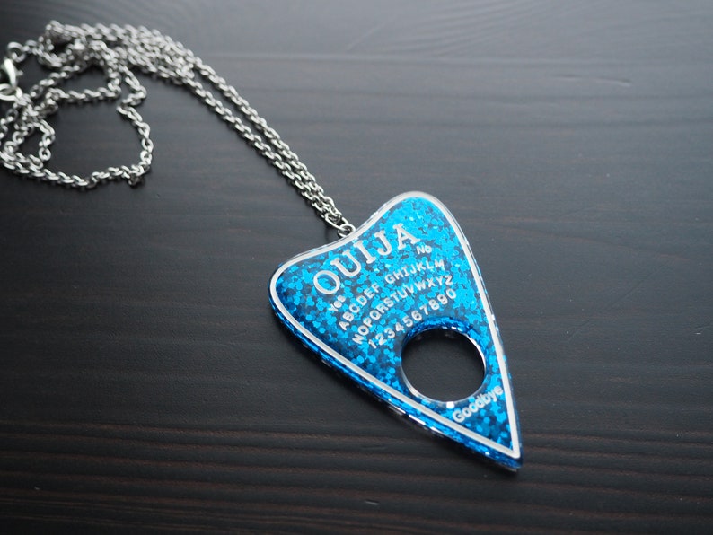 Ouija Planchette Necklace Blue glitter