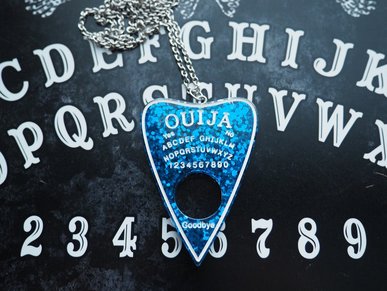 Ouija Planchette Necklace Blue glitter