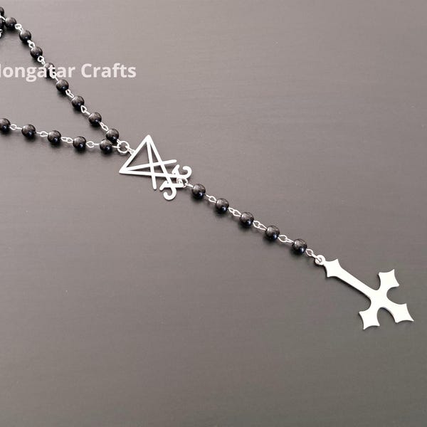 Satanic Rosary with Gothic Inverted Cross & Lucifer Sigil