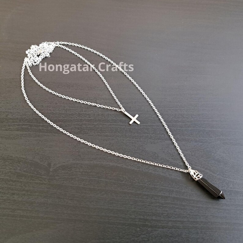 Gemstone & Inverted Cross Necklace - Etsy