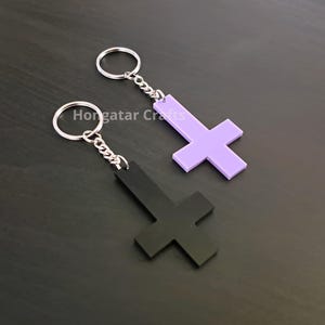Inverted Cross Charm Keyring, Black or Pastel Purple