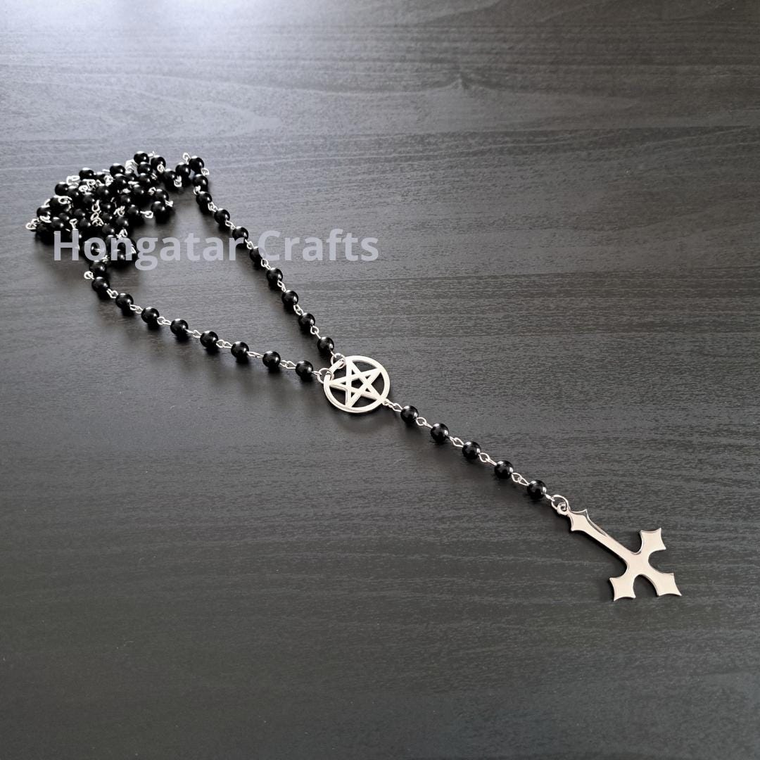 Satanic Roses Satanic Rosary With Gothic Inverted Cross & Pentagram - Etsy