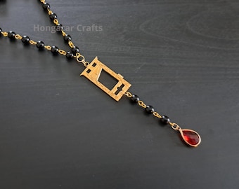 Collar Rosario Guillotina con Gota de Sangre, Estilo Rosario, Tono Dorado