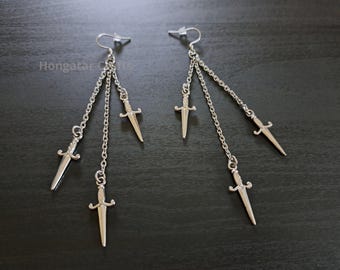Pendientes colgantes con forma de daga, acero inoxidable.