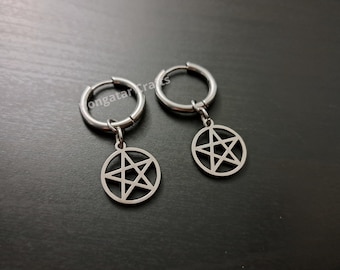 Pendientes Huggie con pentagrama, acero inoxidable